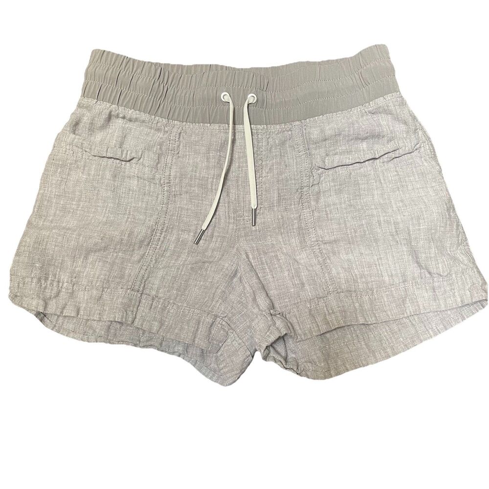 Athleta Cabo Linen Shorts Gray Size 6 Pull On Drawstring 4" Inseam Beach Travel